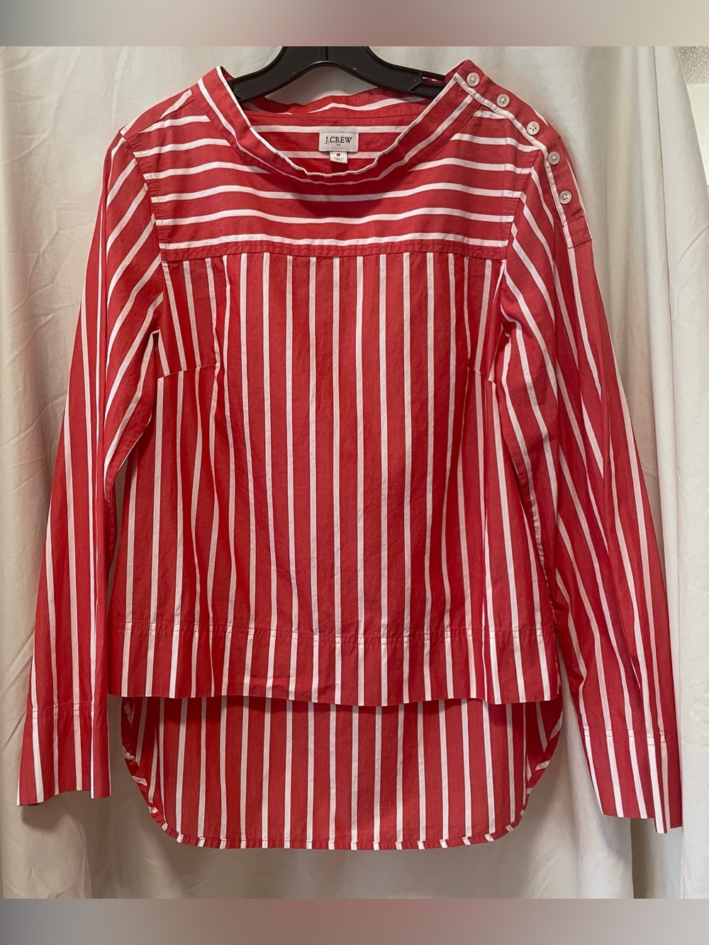 J. Crew 100% Cotton Red and White Striped Top with Button Detail